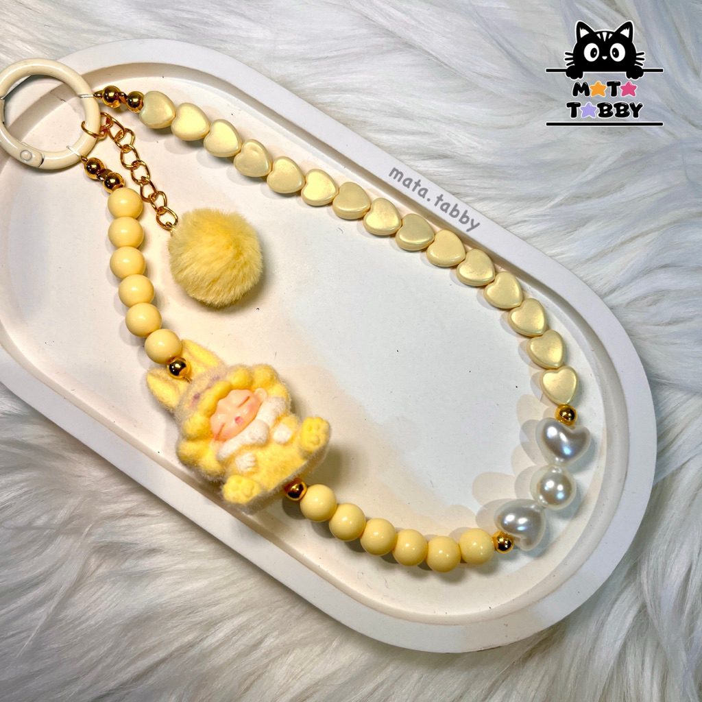 Yumo In Yellow Bunny Coat Pop Mart Character Phone Strap | Mata Tabby | lanyard bulu lucu imut gantu