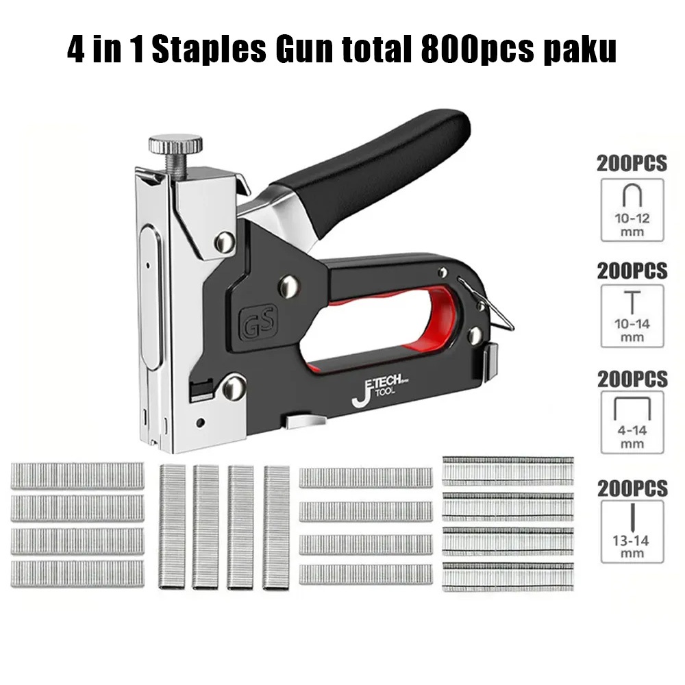 

staples tembak jok motor Staple Gun 4 in 1 / Bisa 4 Jenis Staples / FREE 800 PAKU cocok Konstruksi Furnitur DIY Pelapis Pelapis Pistol Stapler Multifungsi Pistol