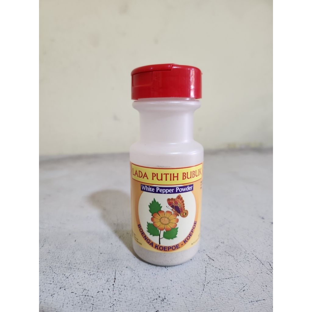 

Lada Putih Bubuk Botol Boenga Koepoe - Koepoe 85 gram