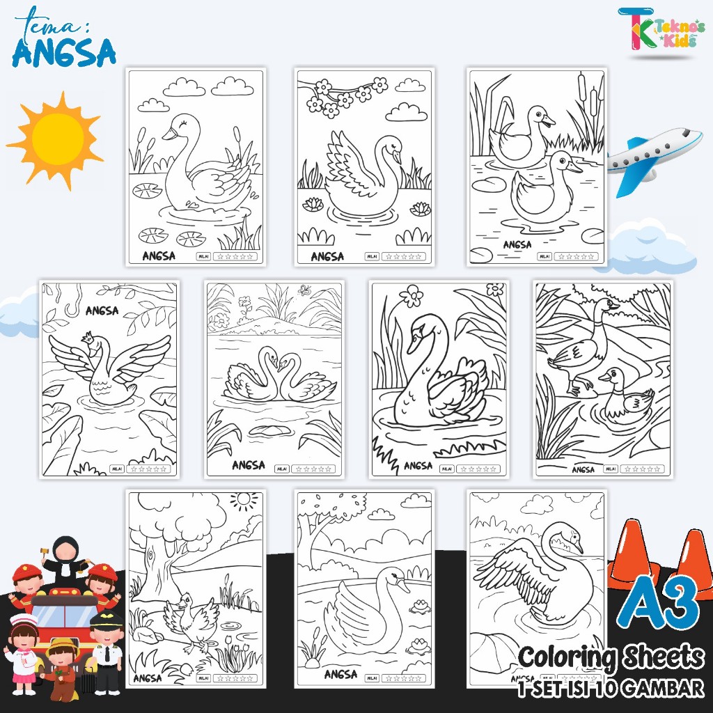 

Lembar Mewarnai Anak - Coloring Sheet For Kids Tema Anak Perempuan - 1 Set Isi 10 Lembar - Ukuran A3