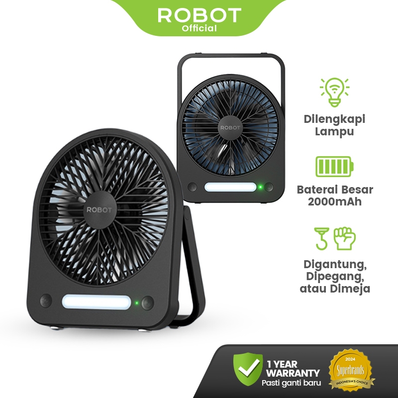 ROBOT Kipas Meja Portable dengan Lampu 2000mAh Rotasi 180° Derajat Hangable Desktop Mini Fan Kipas G