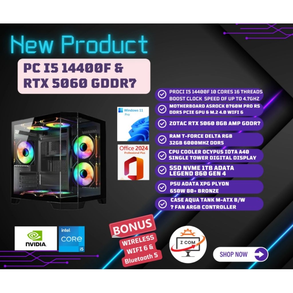 KOMPUTER PC i5 Generasi 14 dengan Kartu Grafis RTX 5060 Cocok untuk Gaming, editing, multitasking.