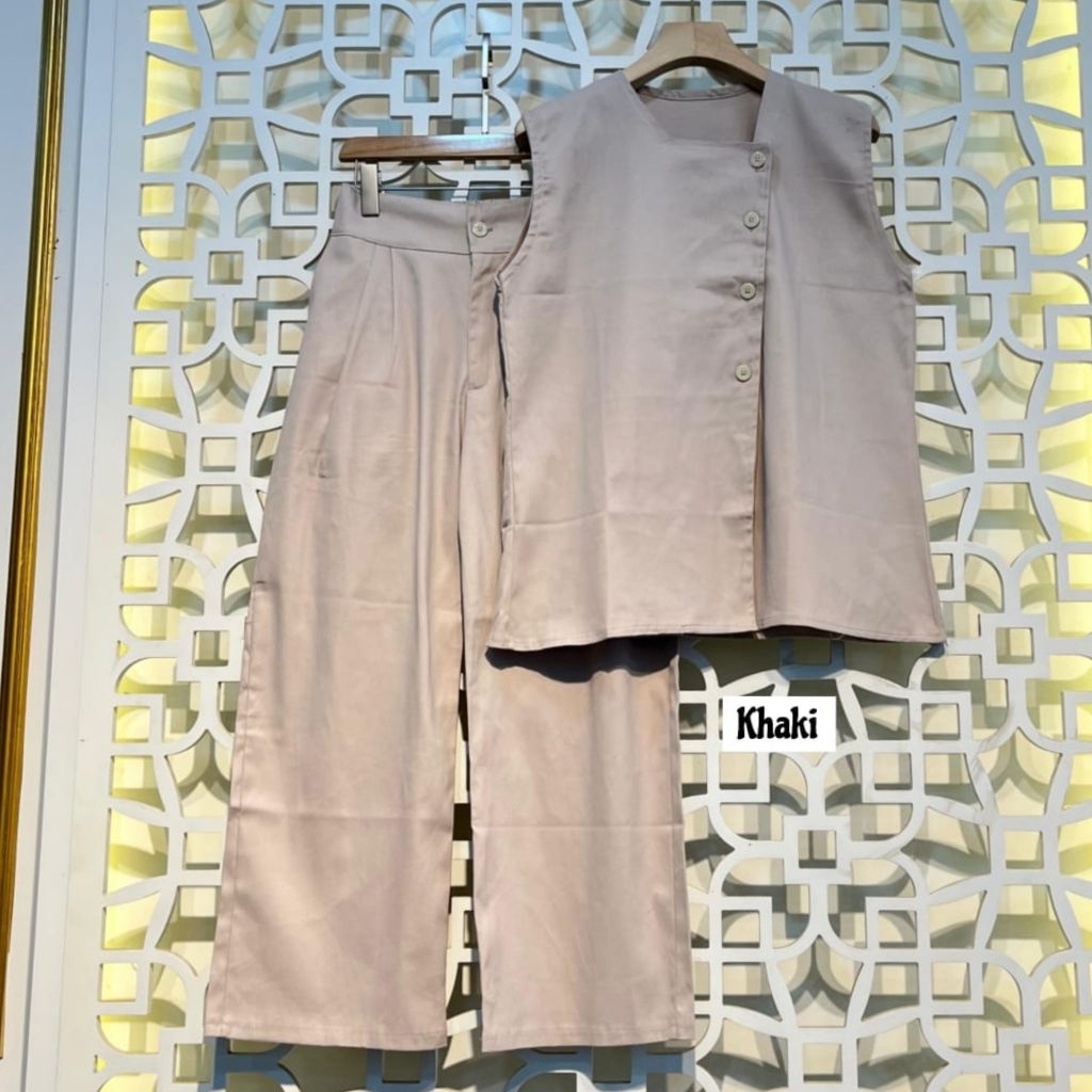 SET KULOT VEST ROMPI bahan twill streacht