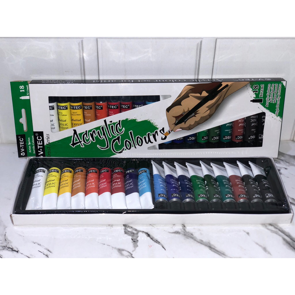 

N/A Cat Lukis VT-818/A Acrylic Color Cat Akrilik V-TEC 12 ML 18 Warna Set Paint