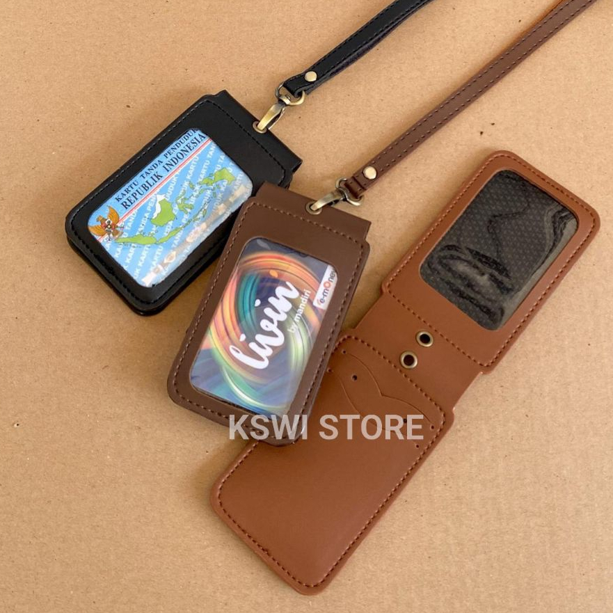 

ID Card Holder Magnet Flip 2 sisi Lanyard Nametag Holder Kulit | MM3