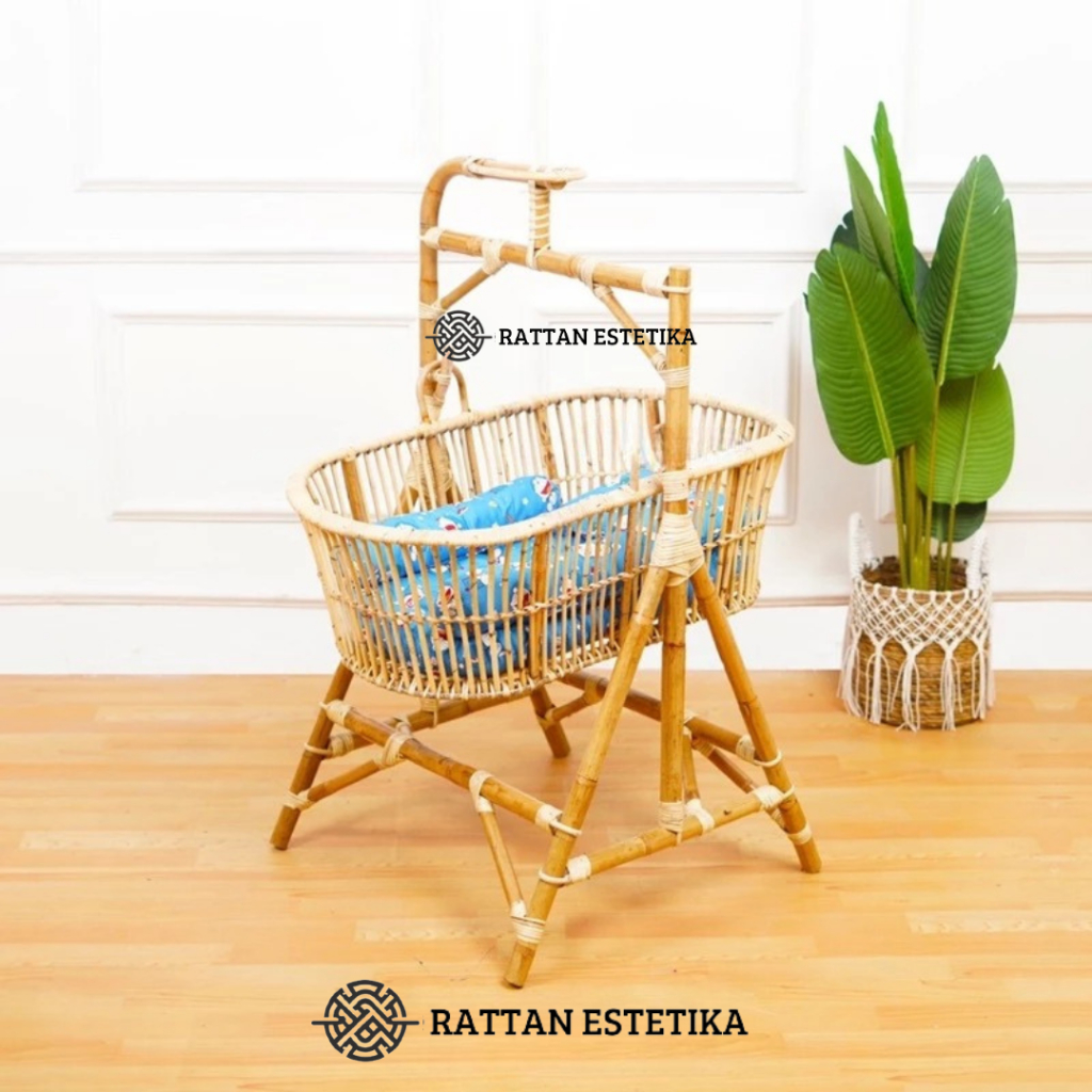Keranjang Ayunan Bayi Rotan Dengan Kasur / Tempat Tidur Bayi Rotan Minimalis