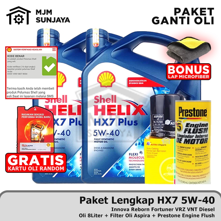 [GRATIS FILTER OLI] PAKET LENGKAP Ganti Oli Mesin Shell Helix HX7 SAE 5W-40 8 Liter Engine Flush ASP