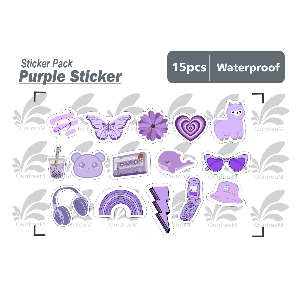 

stiker Purple cute - isi 15 pcs sticker pack tumbler helm waterproof medium size