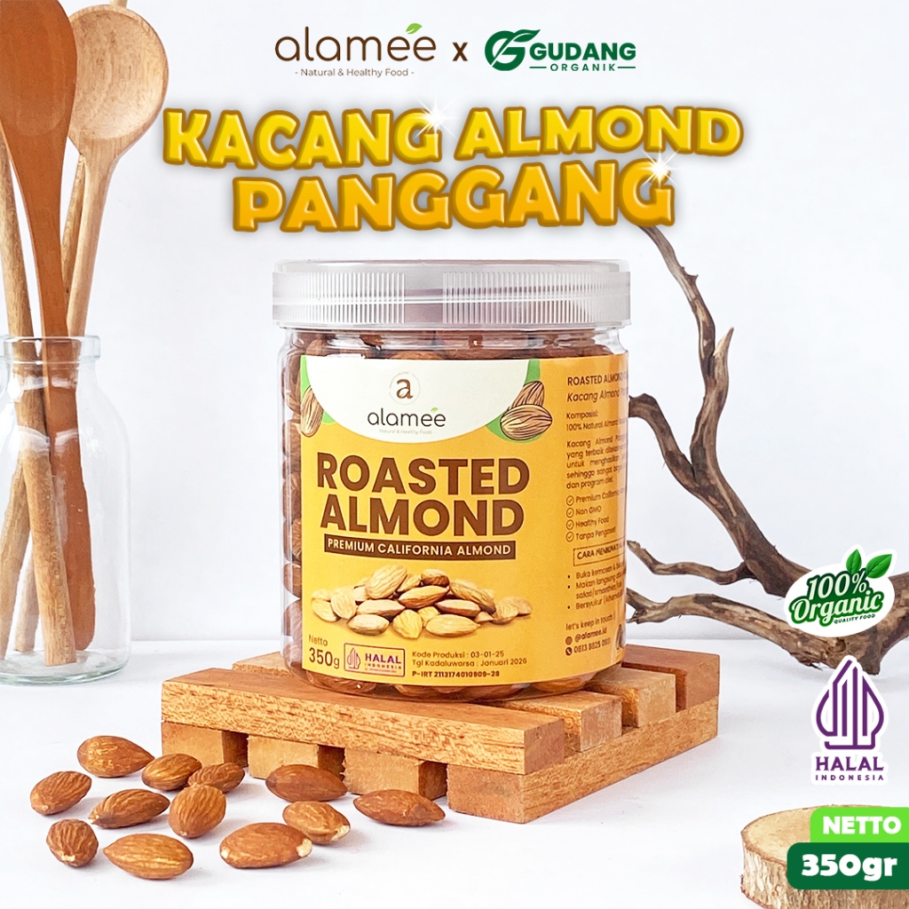 

ALAMEE Kacang Almond Panggang Roasted Matang Mateng Kupas Tawar Siap Makan 350gr