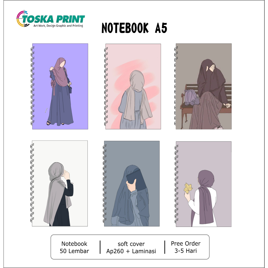 

Notebook A5 Muslimah Hijab / Buku Tulis Catatan Diary / Note book Garis Polos