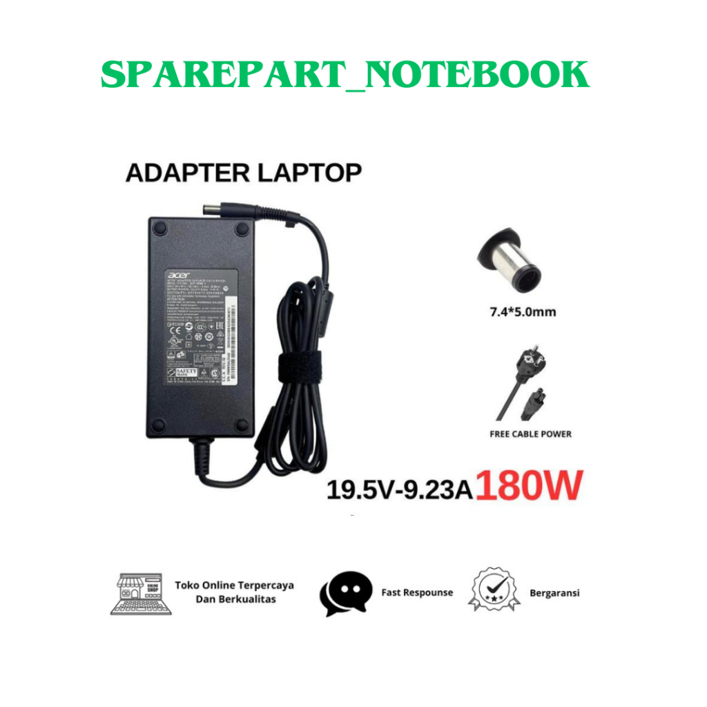 ADAPTOR 180W 19.5V 9.23A 7.4*5.0mm Adapter Charger ADP-180MB K For Ac/er Predator 17 G9-792 G9-792G 