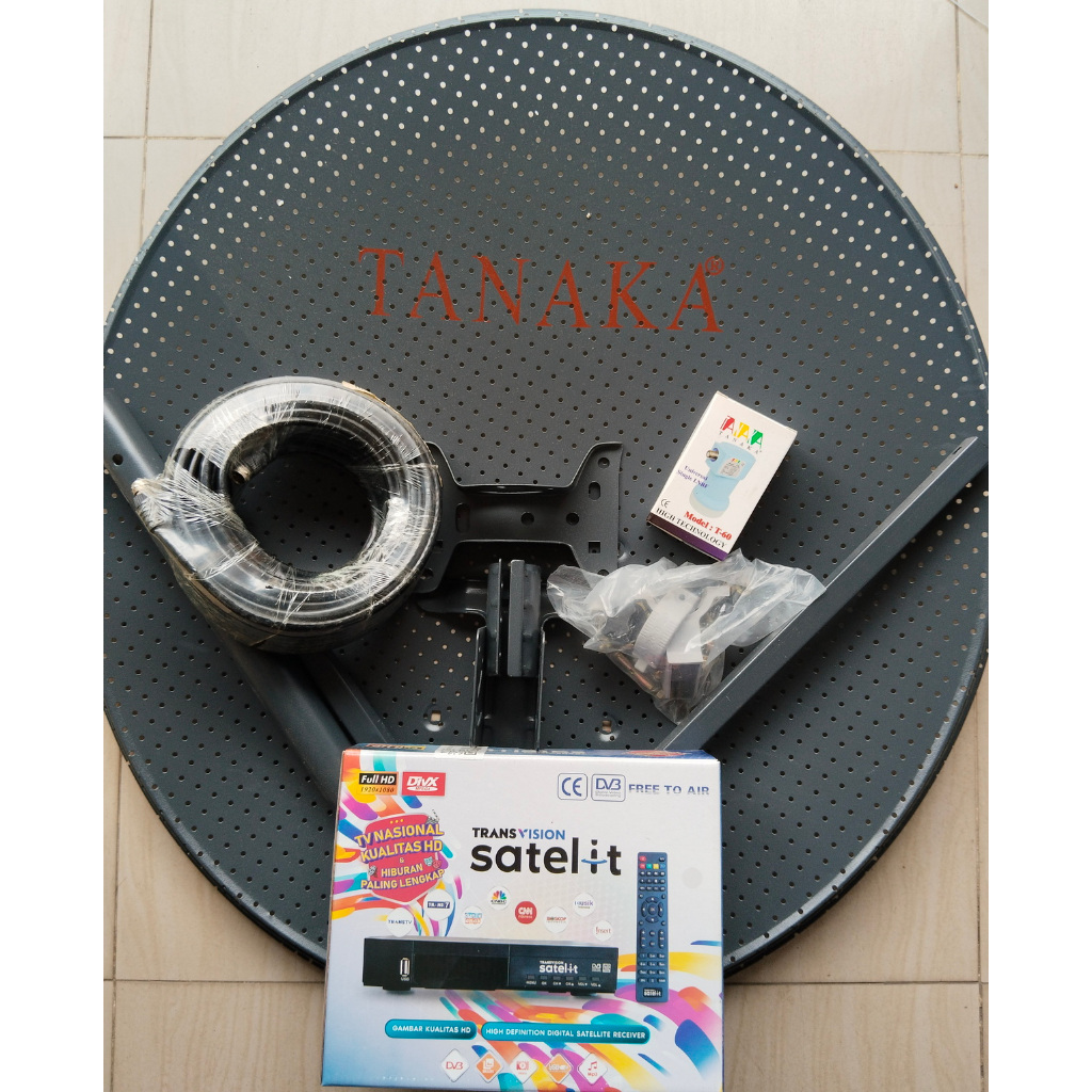 Transvision "SATELIT" Satellite Receiver HD lengkap Dish Parabola Offset Solid 60cm TANAKA Bolong2 G