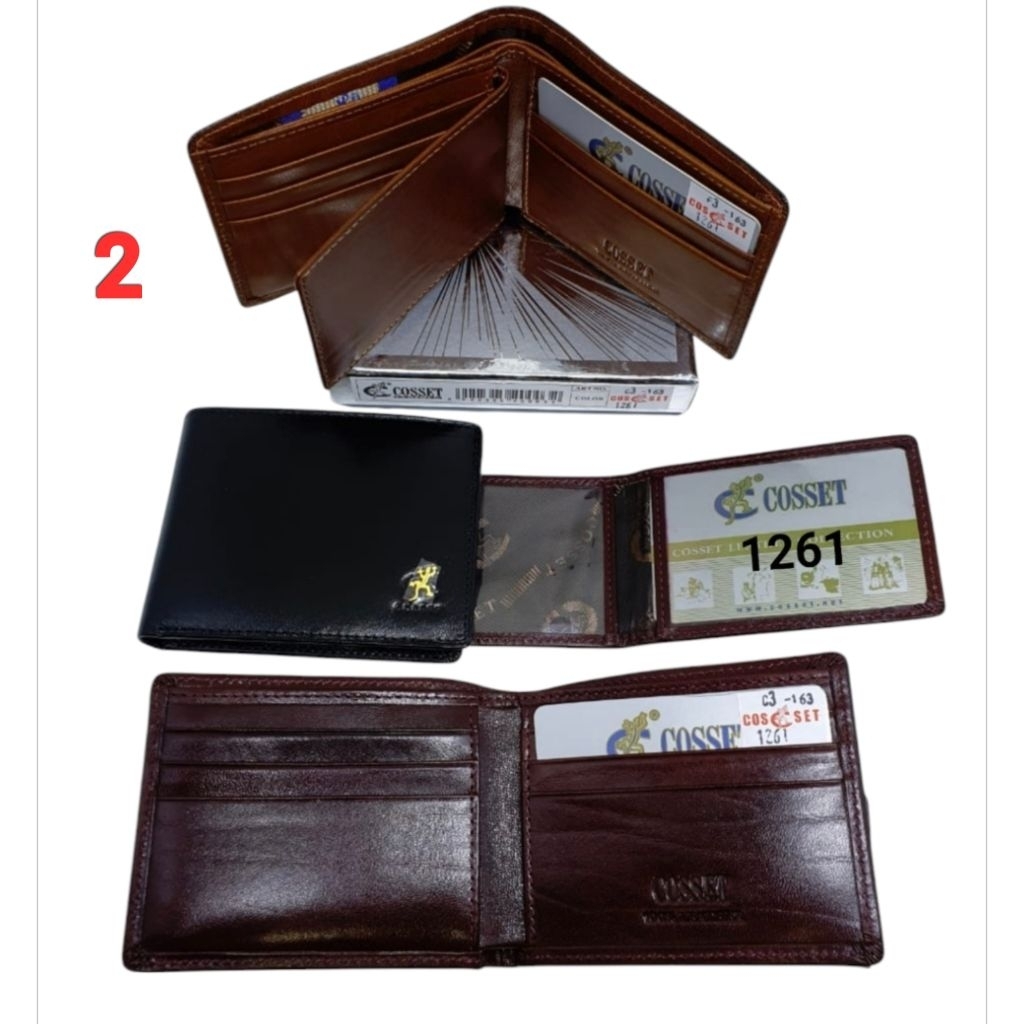 Dompet Pria Kulit Asli  "3-163/1261kecil/no.2"   Corak Urat Kayu merek cosset panjang 10.5cm Lebar 8