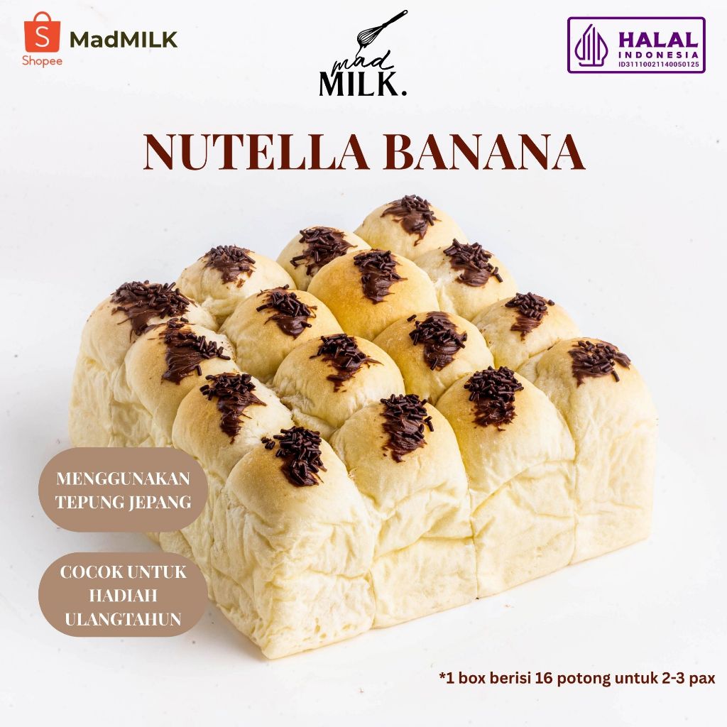 

Roti Sobek Milkbuns Madmilk | Nutella Banana Isi 16 | Super Lembut & Premium