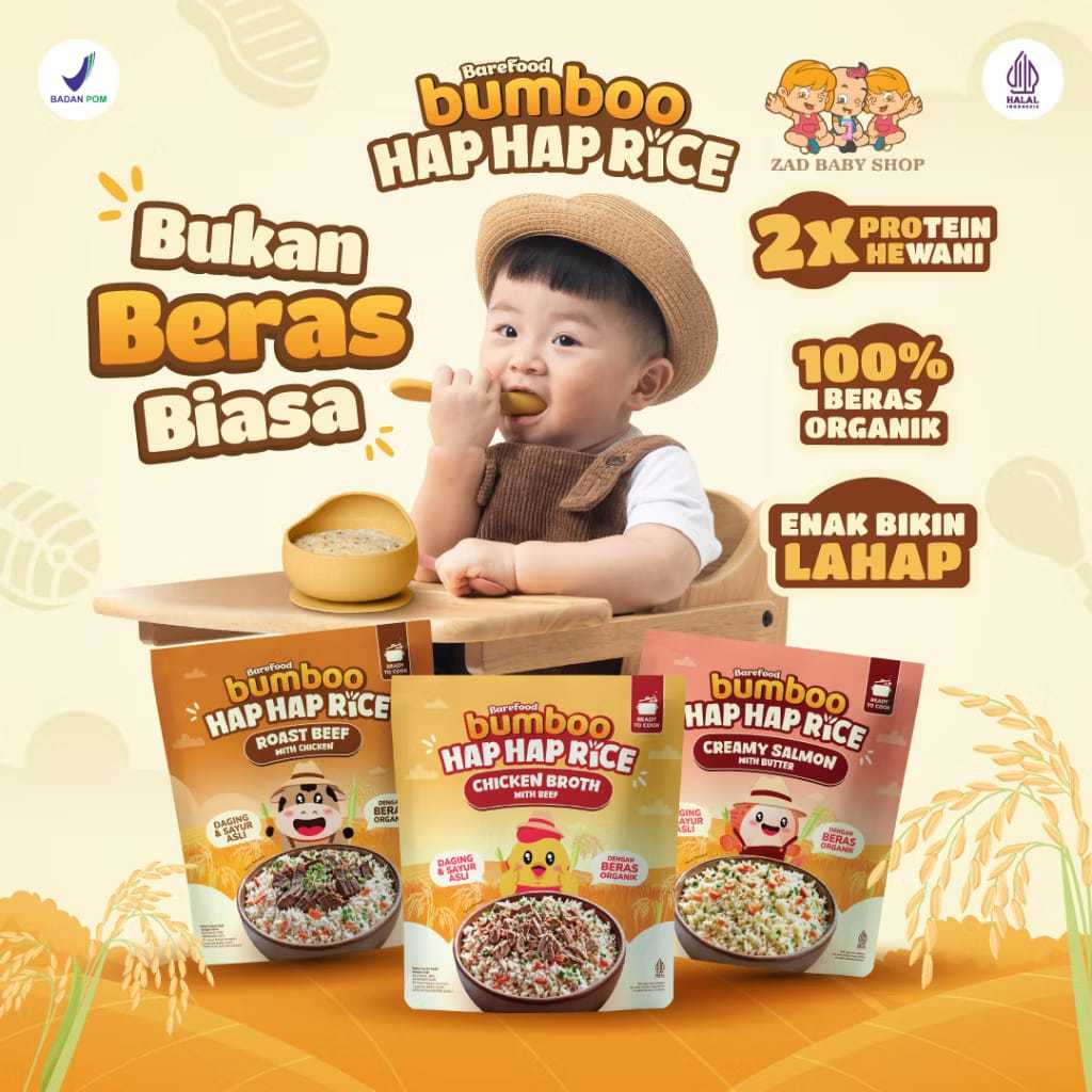 

BUMBOO Hap Hap Rice - 100% Beras Organik Tanpa Pestisida - Double Protein Hewani - Bahan Alami - Tanpa Pengawet