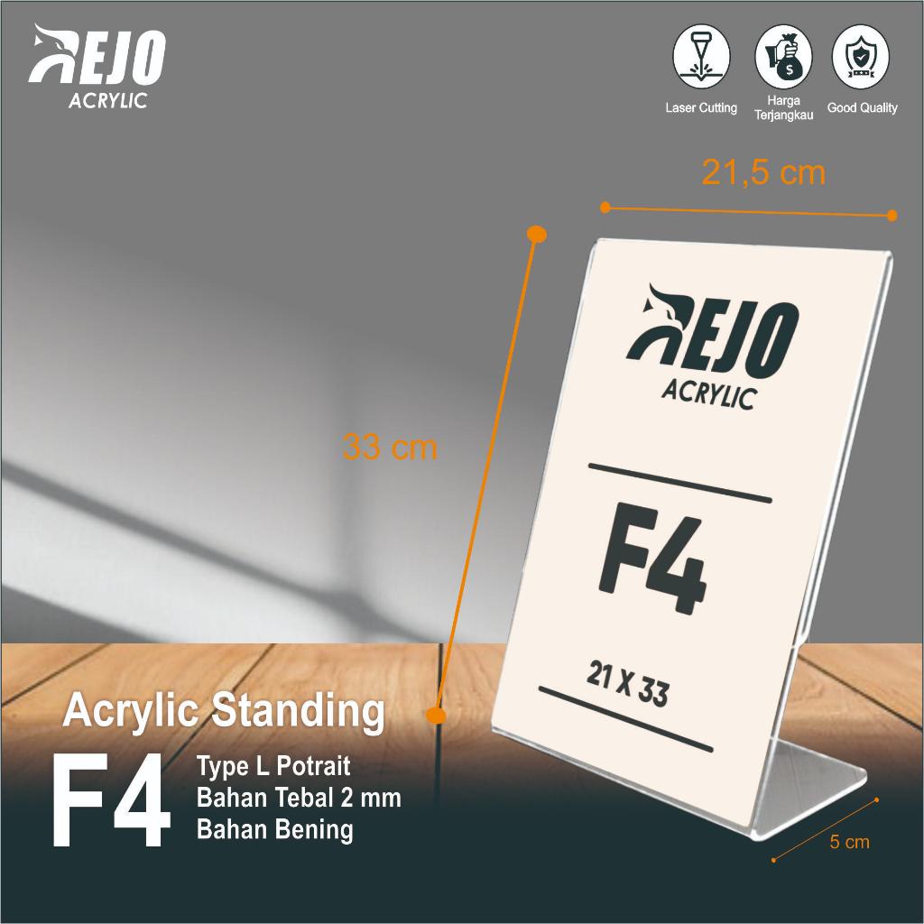 

Acrylic Display Standing F4 Tent Card Vertical akrilik meja ukuran 33x21,5cm potrait Tent Holder tempat brosur bentuk L pajangan toko tempat menu restoran atau cafe