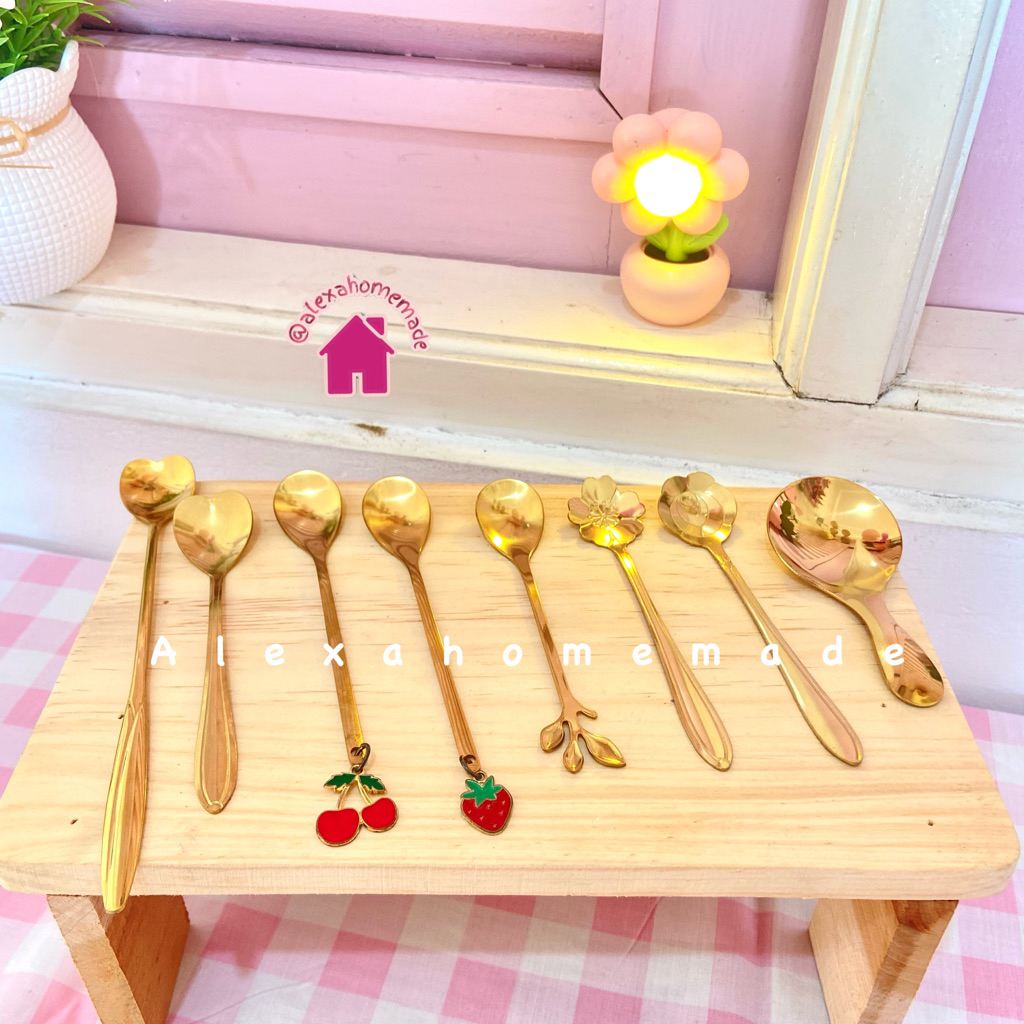 SENDOK TEH/KUE GOLD EMAS - sendok unik/sendok aestetik/sendok dekorasi