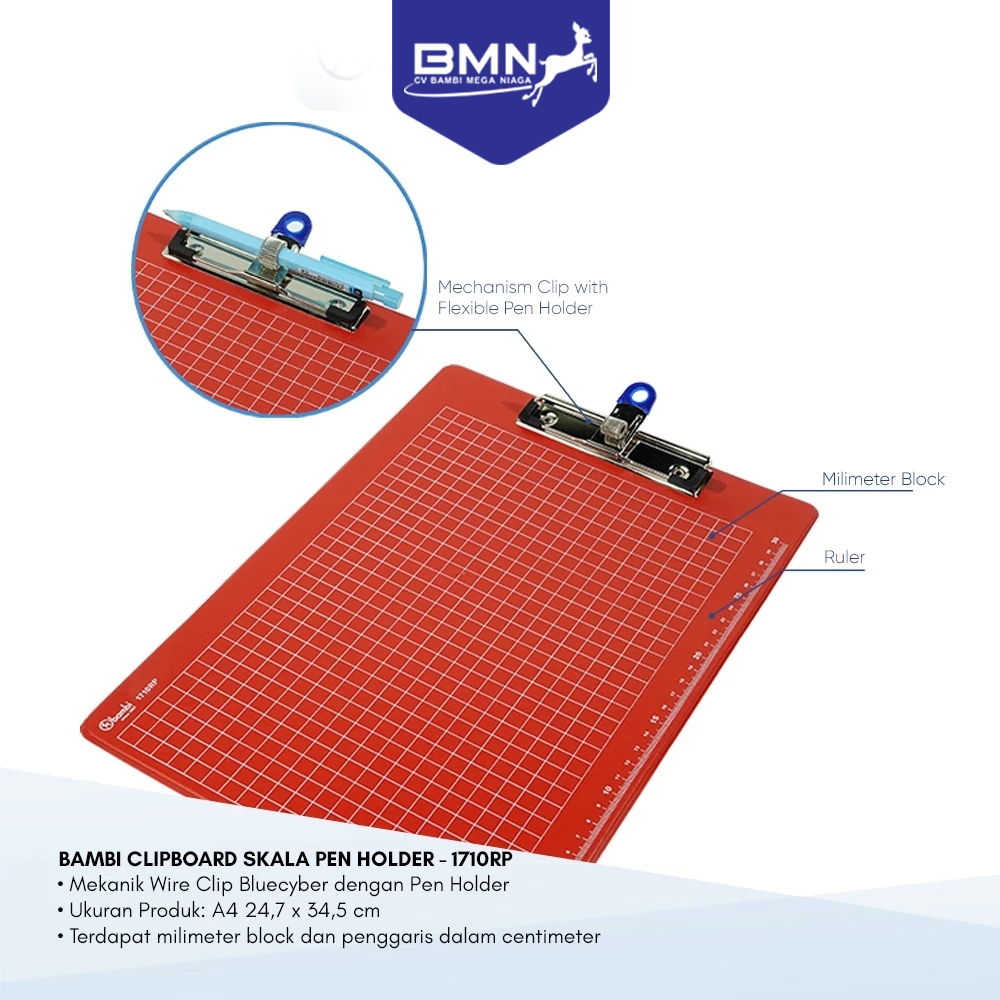 

BAMBI Papan Jalan / Papan Ujian Include Pen Holder Clipboard kode 1710RP