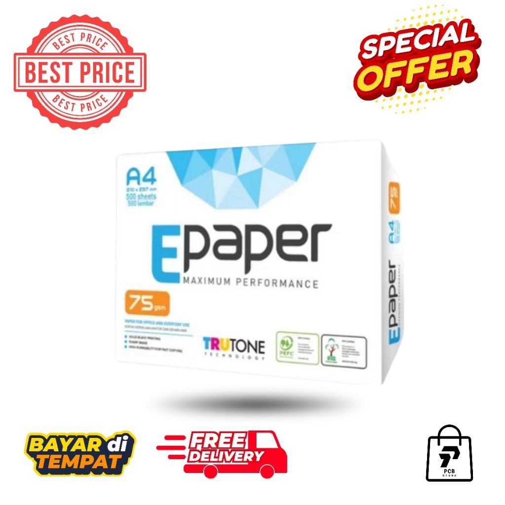 

Kertas HVS A4 75gsm E-Paper 1 Rim (500 Lembar) | Kertas Fotokopi Putih Halus untuk Printer, Sekolah & Kantor