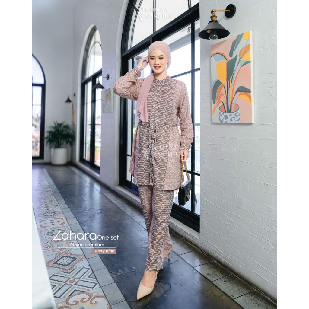 ZAHARA ONE SET BY GHIINA FASHION √ Setelan motif √ setelan cantik √ one set rayon