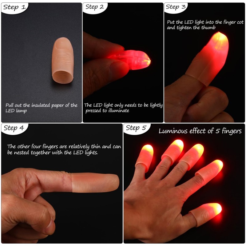 2Pcs/Set Sulap Jempol Led Menyala Lampu Jempol Alat Jempol Palsu Sulap Alat Sulap Jari Untuk Sulap