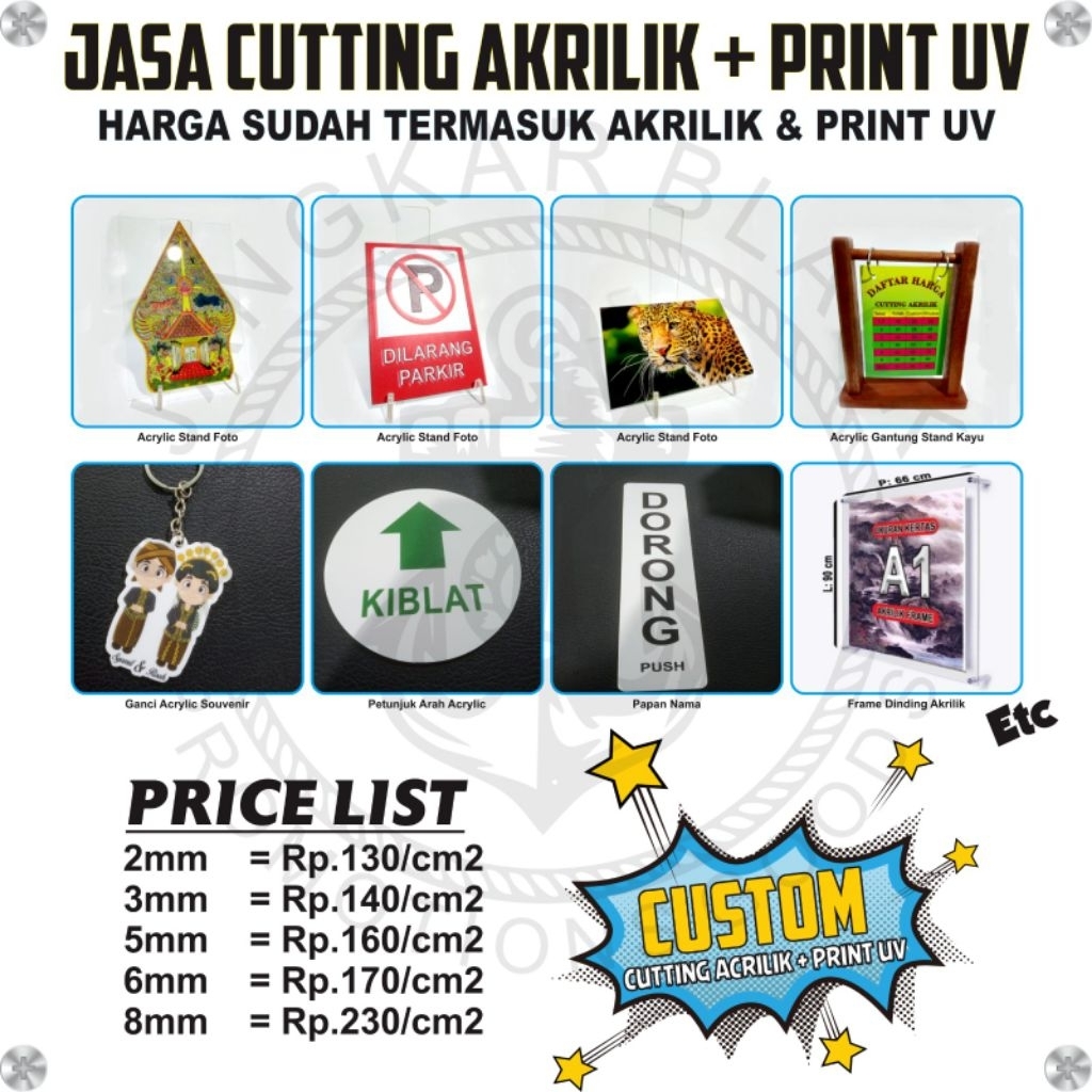 

Jasa UV Print + Potong Akrilik l Cutting Acrylic
