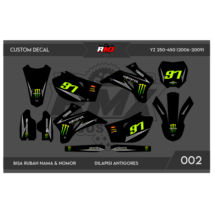 DECAL STICKER YZ 250 F 2006 (002) DEKAL STIKER YZ 250F 450 450F FULLBODY 2007 2008 2009 HITAM MERAH,