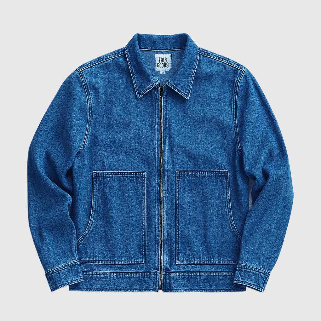 Fairgoods Work Jacket Jaket Kerja Boxy Denim Biru Pria Boxy Denim Stuw Blue