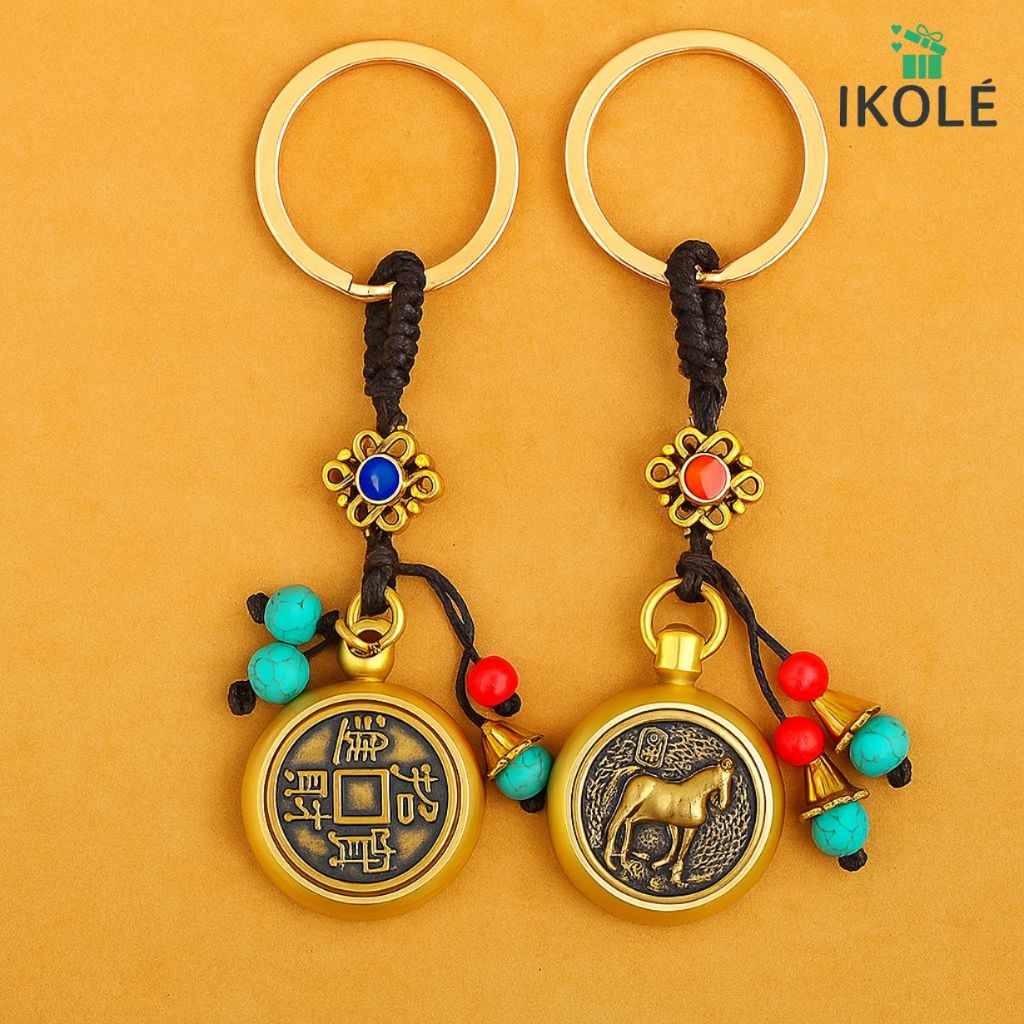 Gantungan Kunci Shio China Zodiak Tembaga - Edisi 12 Shio & Koin Keberuntungan Keychain Fengshui