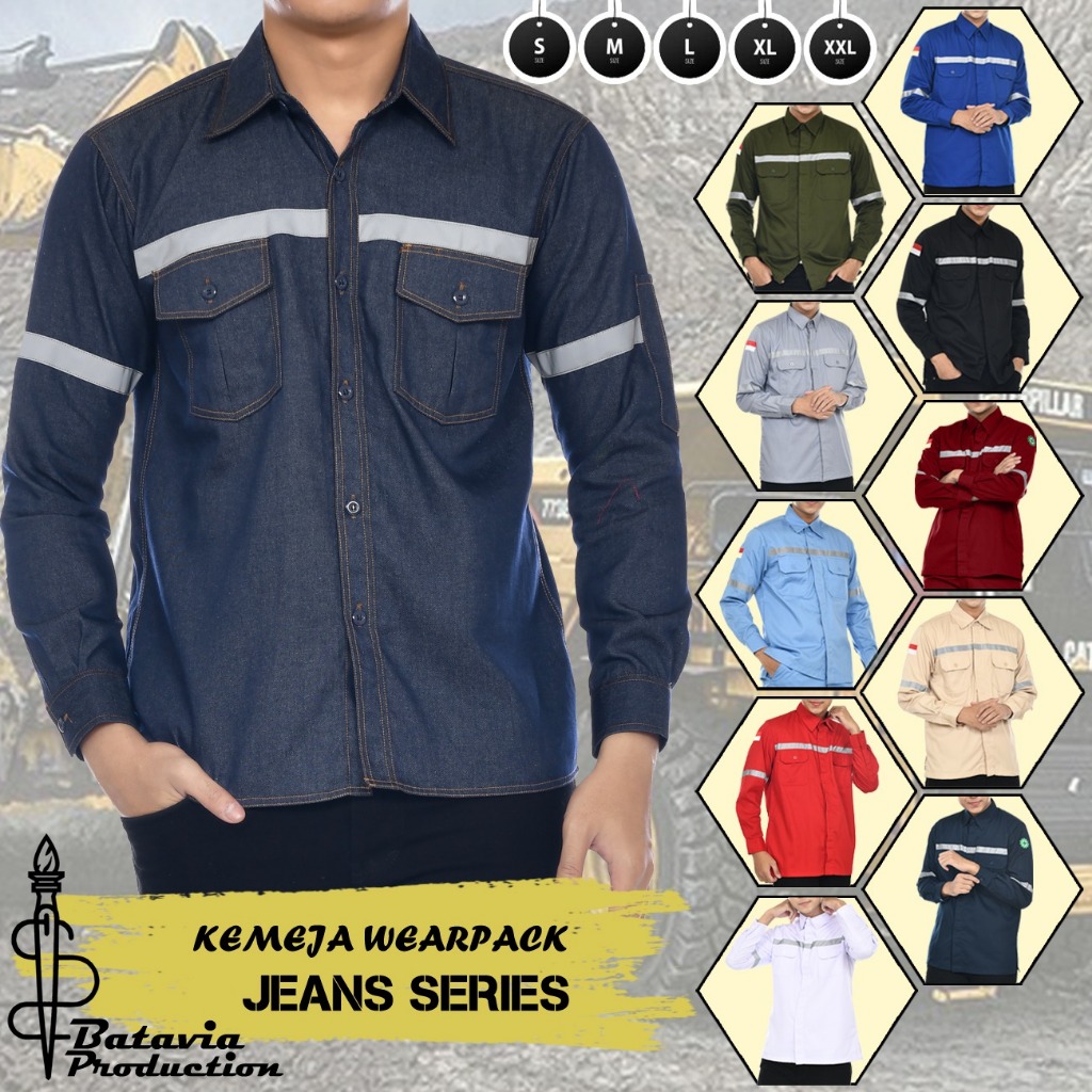 Jeans Wearpack Safety Kemeja Safety Lengan Panjang Bahan American Drill dengan Reflektor Wearpack Sa
