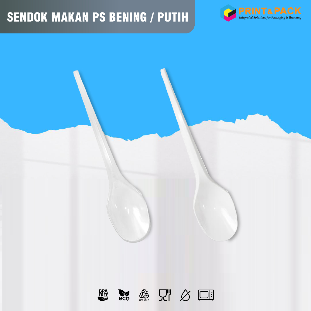 Sendok Makan PS Bening & Putih SEDANG 100 pcs / Sendok Plastik Murah
