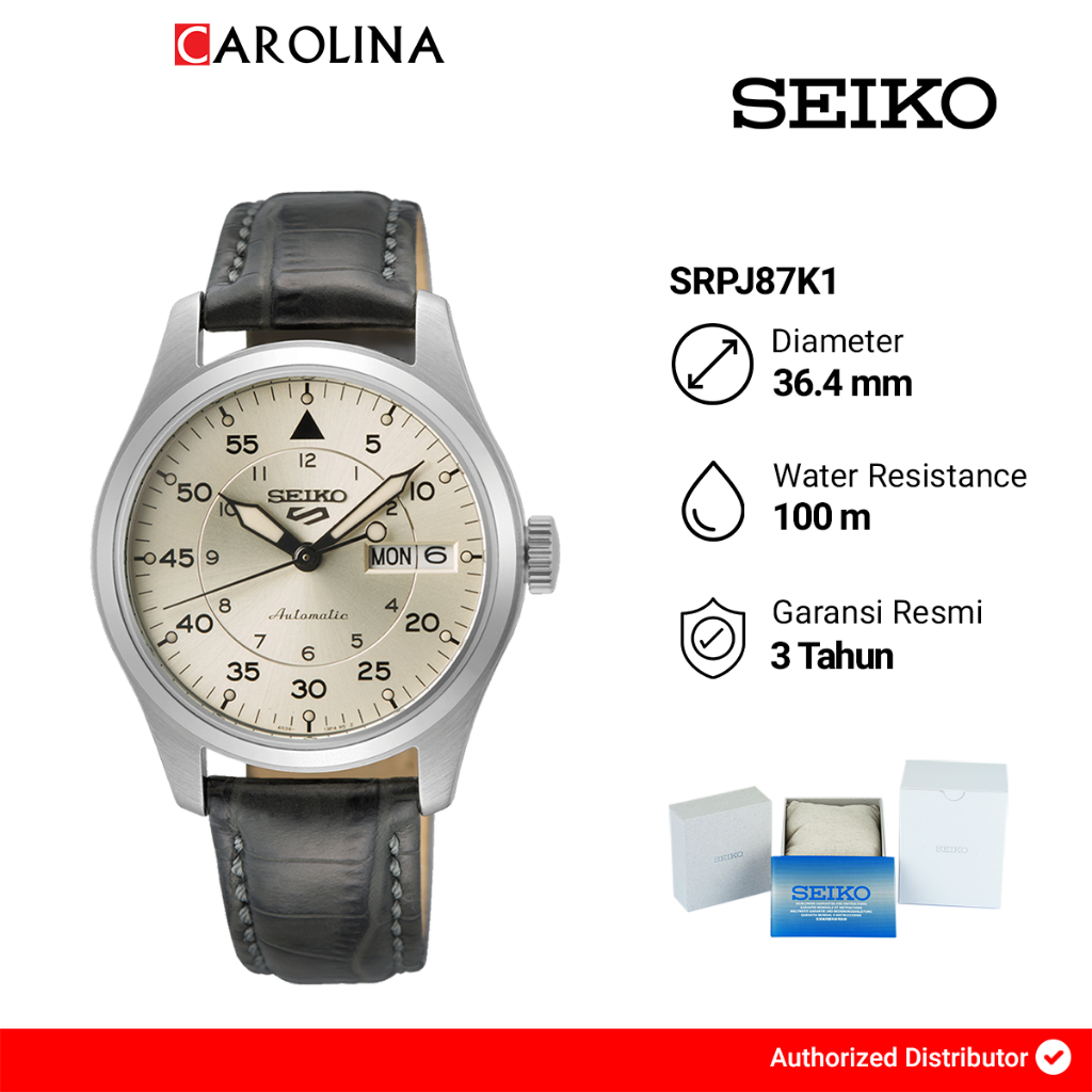 Jam Tangan Pria Seiko 5 SPORTS SRPJ87K1 Flieger Suits Style Champagne Flieger Calfskin Leather Strap