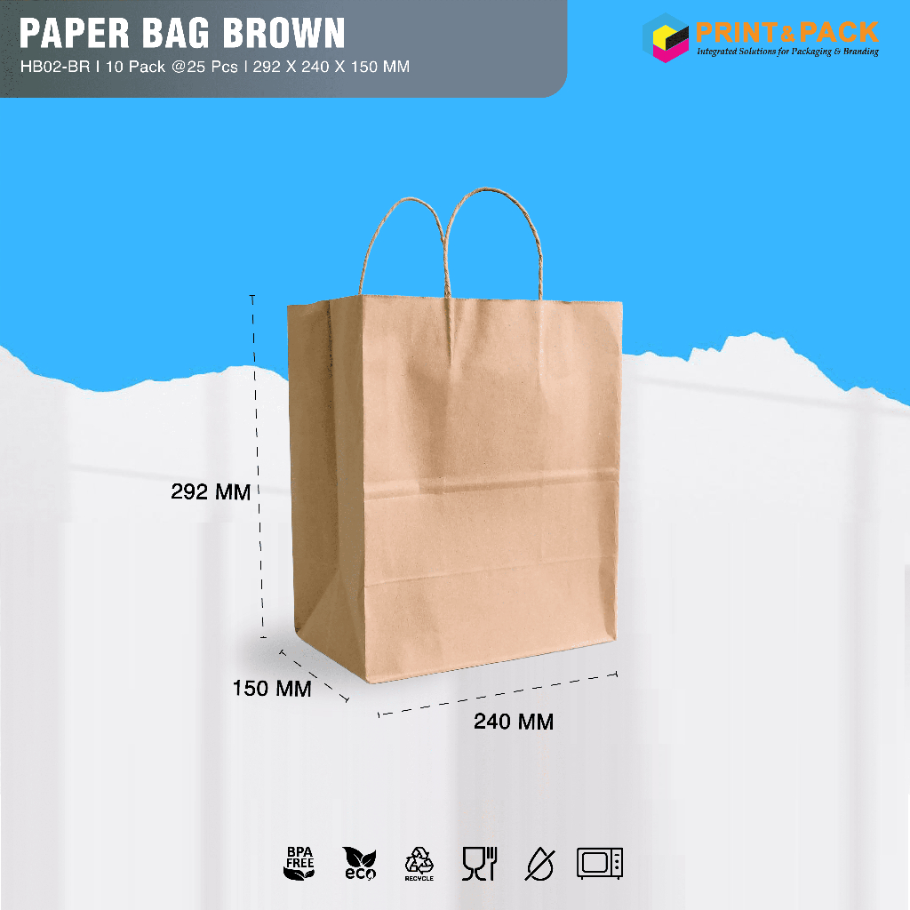 

Paper Bag Handle Large 25pcs / Kantong Kertas Tali Tenteng HB02 Coklat