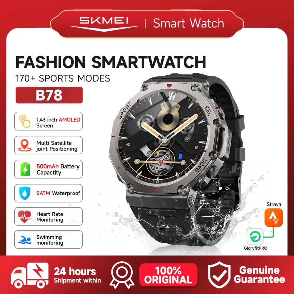 SKMEI B78 Smartwatch 5 ATM Waterproof Built-in GPS 1.43AMOLED Screen 170+ Sports Modes Compass and B