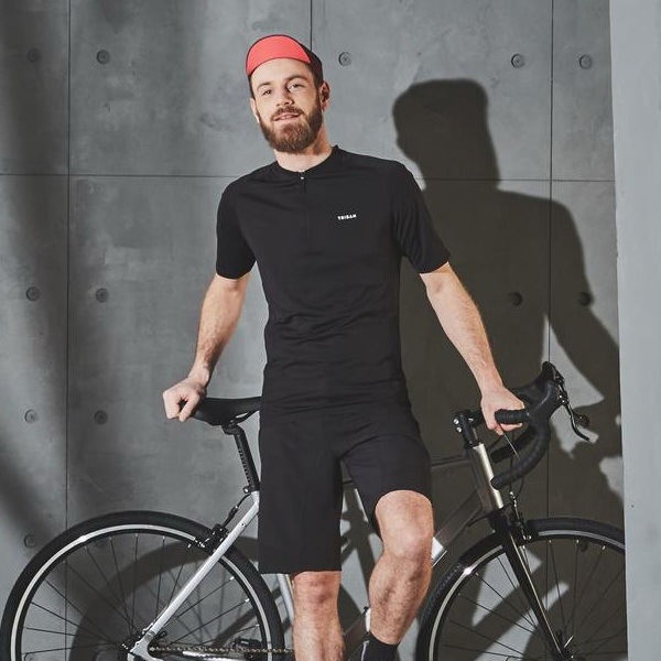 TRIBAN - Baju Sepeda Roadbike MTB Lengan Pendek Polos Jersey - Hitam / Black - M