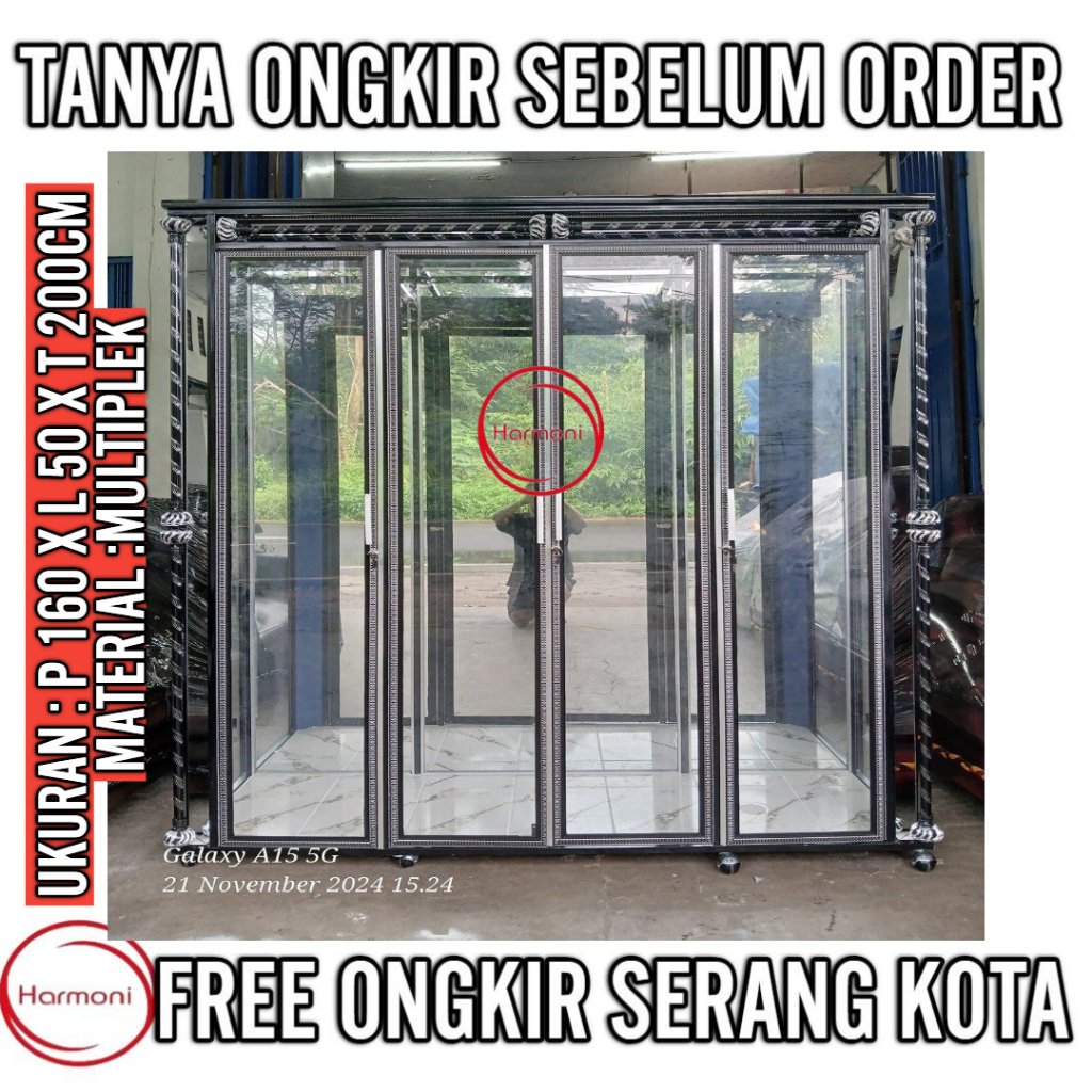 LEMARI PAKAIAN ALUMUNIUM FULL KACA CERMIN FREE ONGKIR SERANG KOTA