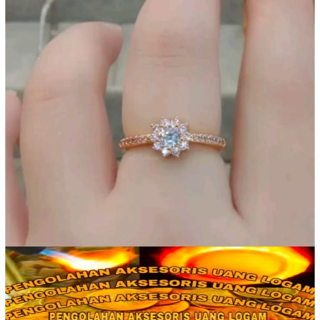 Cincin Wanita Dewasa Permata bahan koin Logam ori Lapis emas 24k anti luntur karat