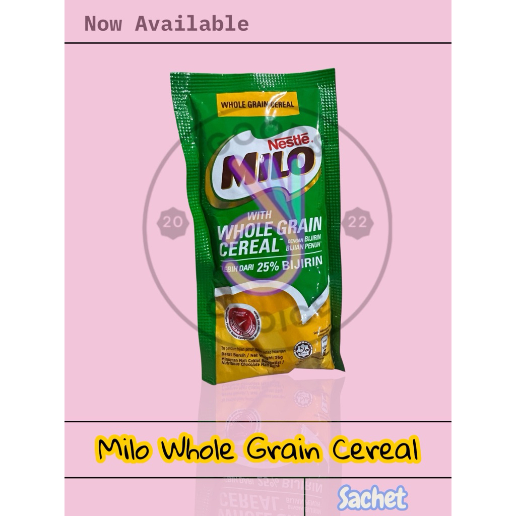 

1 Sacet sachet , Minuman Milo Original, Milo Cereal Malaysia NESTLE MILO CHOCOLATE DRINK WITH WHOLEGRAIN CEREAL GANDUM
