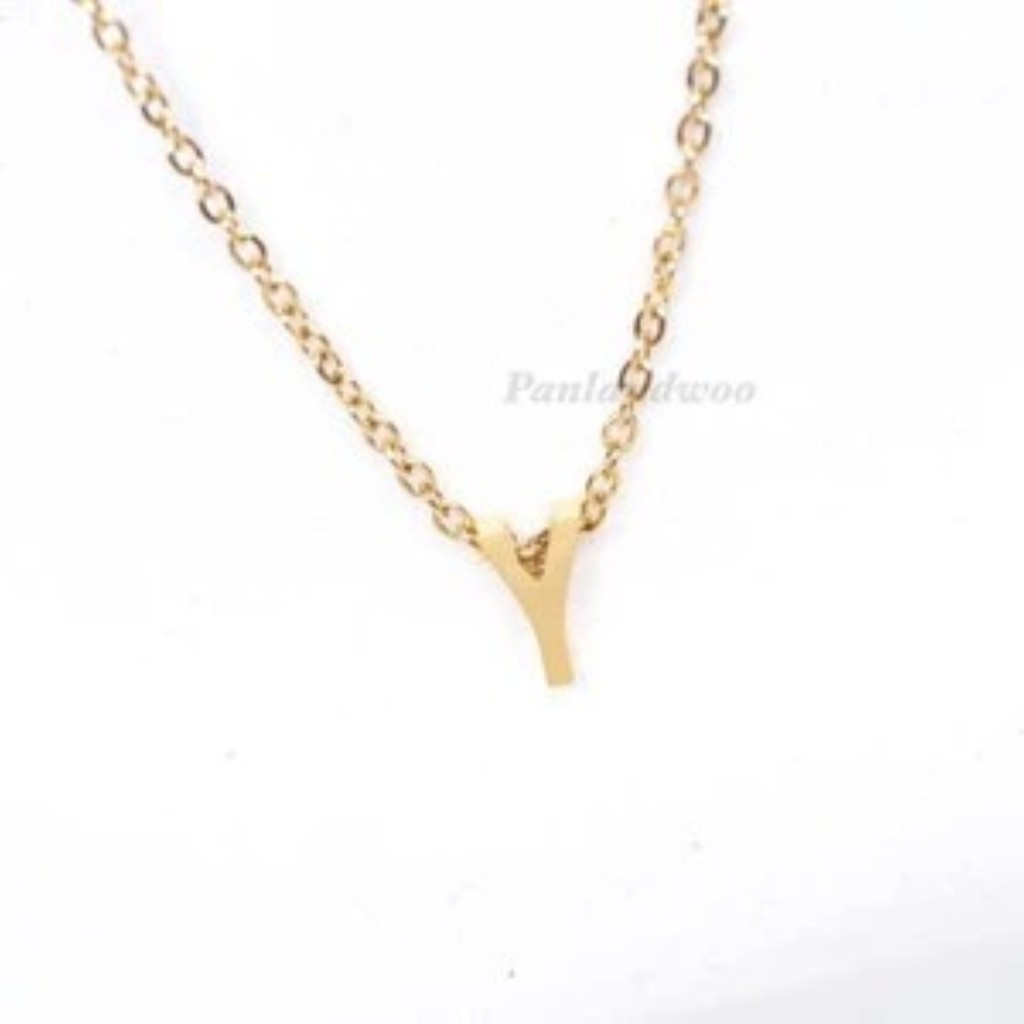 Panlandwoo Kalung Huruf Titanium Wanita Simple Alpha AKSESORIS LEHER NECKLACE HURUF Y