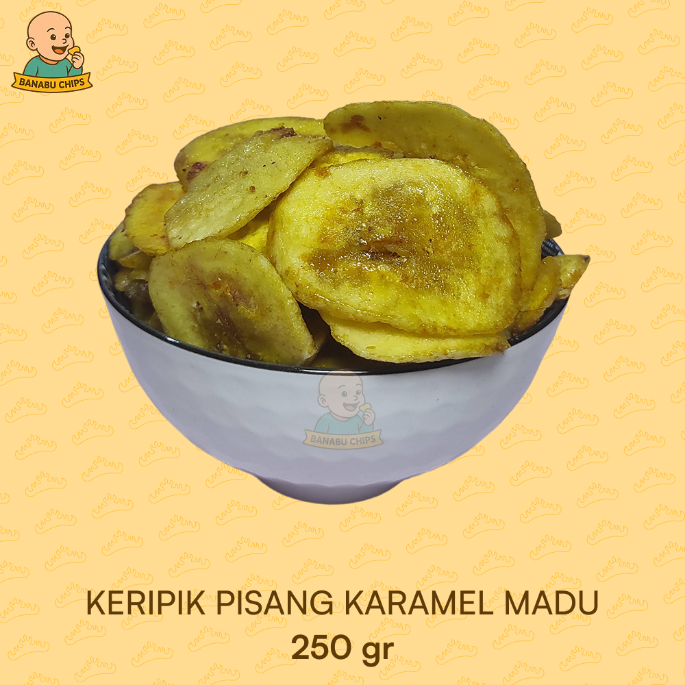 

Keripik Pisang Karamel Madu Premium 250 gram Banabu Chips | Renyah & Manis Alami