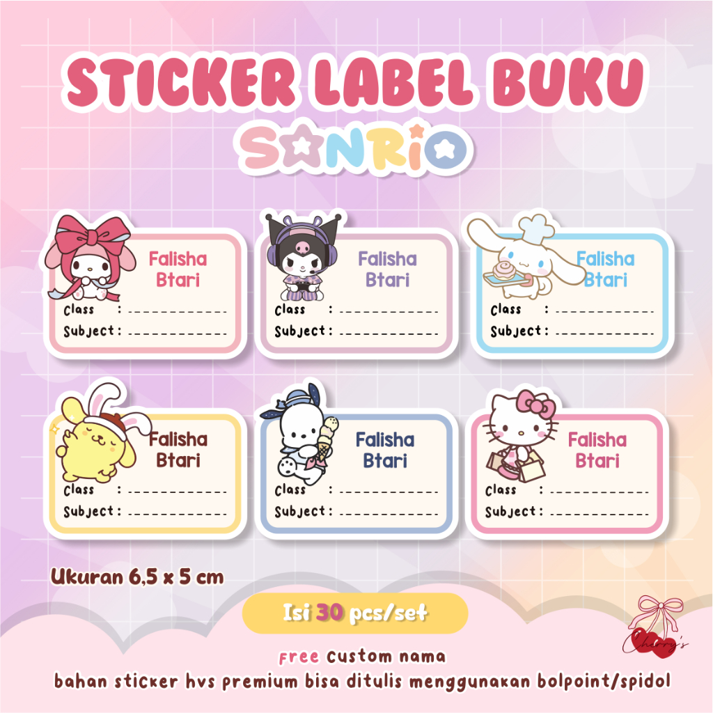 

Sticker Label Buku Sanrio Stiker Label Nama Buku Sanrio Sticker Sanrio Custom Nama