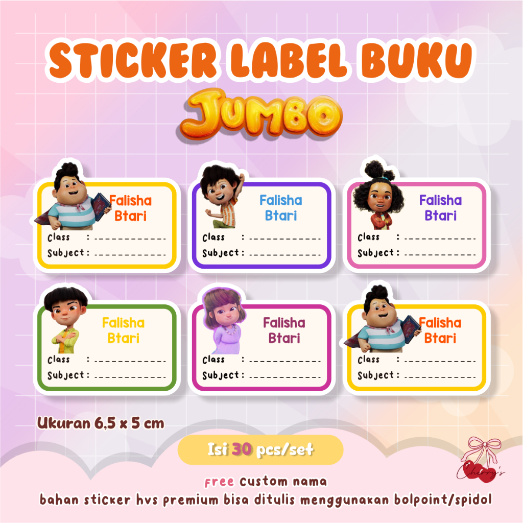 

Sticker Buku Jumbo Sticker Label Nama Animasi Jumbo Don Nurman Mae Atta Meri ATK Sticker Waterproof