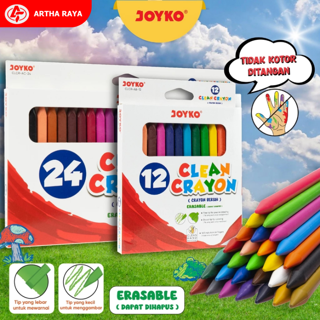 

Clean Crayon Erasable JOYKO CLCR-AB Isi 12 & 24 / Clean Crayon Joyko