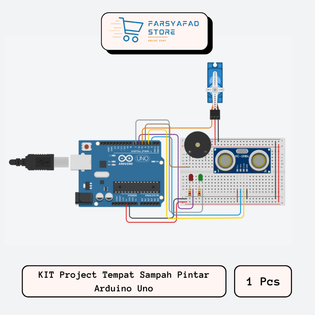 KIT Project Tempat Sampah Pintar Arduino Uno / Paket Komponen Project Smart Trash Sensor Ultrasonic