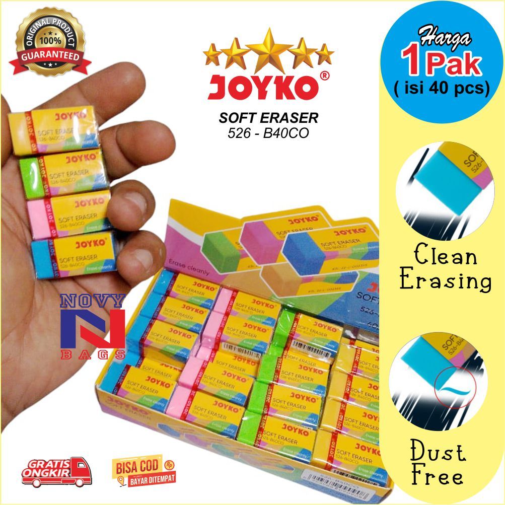 

PENGHAPUS PENSIL JOYKO HARGA 1 PAK ISI 40 PCS, JOYKO Eraser Penghapus ER-526-B40CO