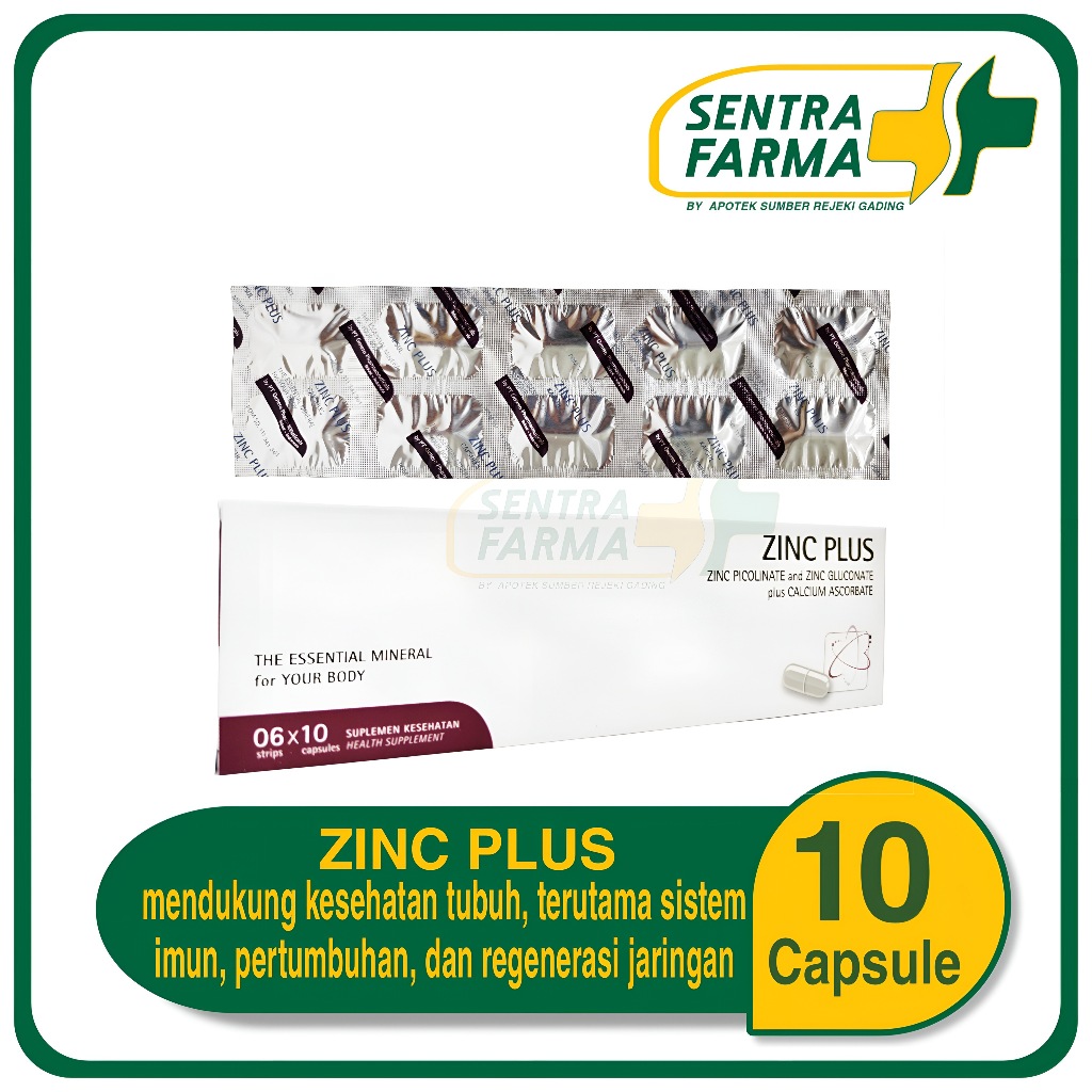 Zinc Plus Strip 10 Kapsul Suplemen Jerawat Rambut Rontok