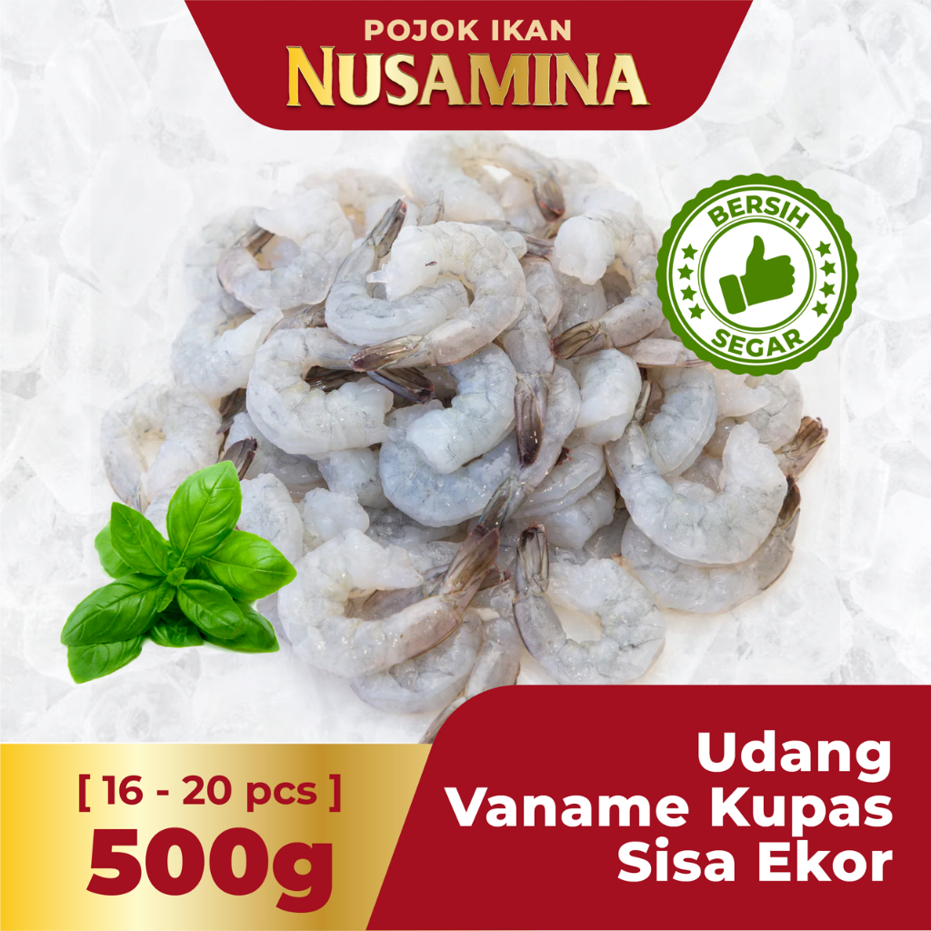 

Nusamina Udang Vaname Kupas Sisa Ekor (PTO) Bersih Segar Frozen [16-20 pcs]/500gram