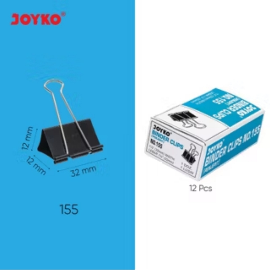 

Klip Penjepit Kertas Joyko 1 Box isi 12 Pcs Binder Clip Black No.155