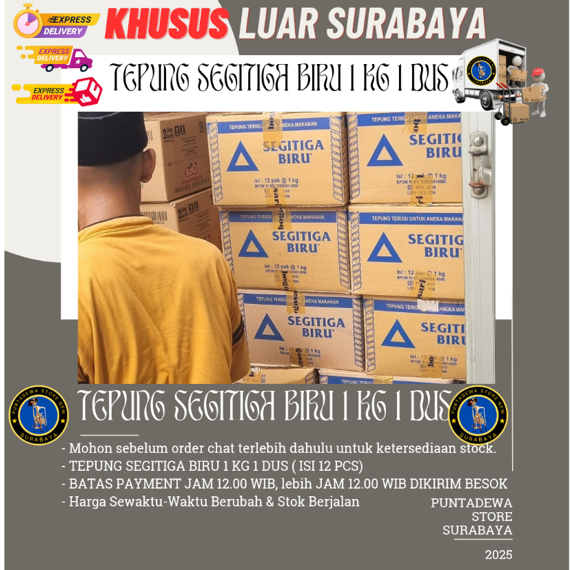 

Tepung Segitiga Biru 1 kg 1 dus (isi 12 Pcs) Khusus LUAR SURABAYA