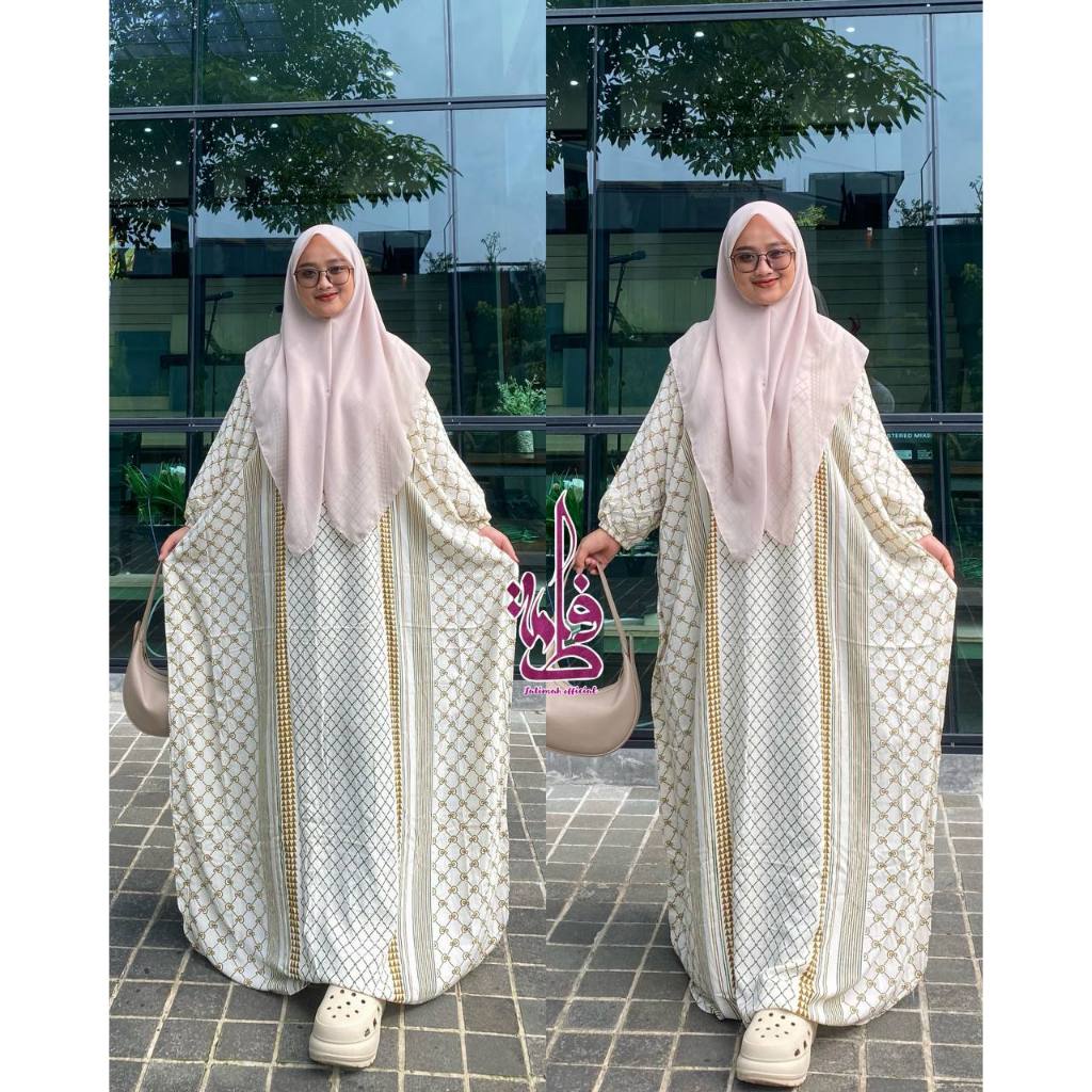 Gamis Kaftan Rayon Premium Motif Khadijah Fatimah Putih Bw Terbaru Daster Rayon Jumbo Busui